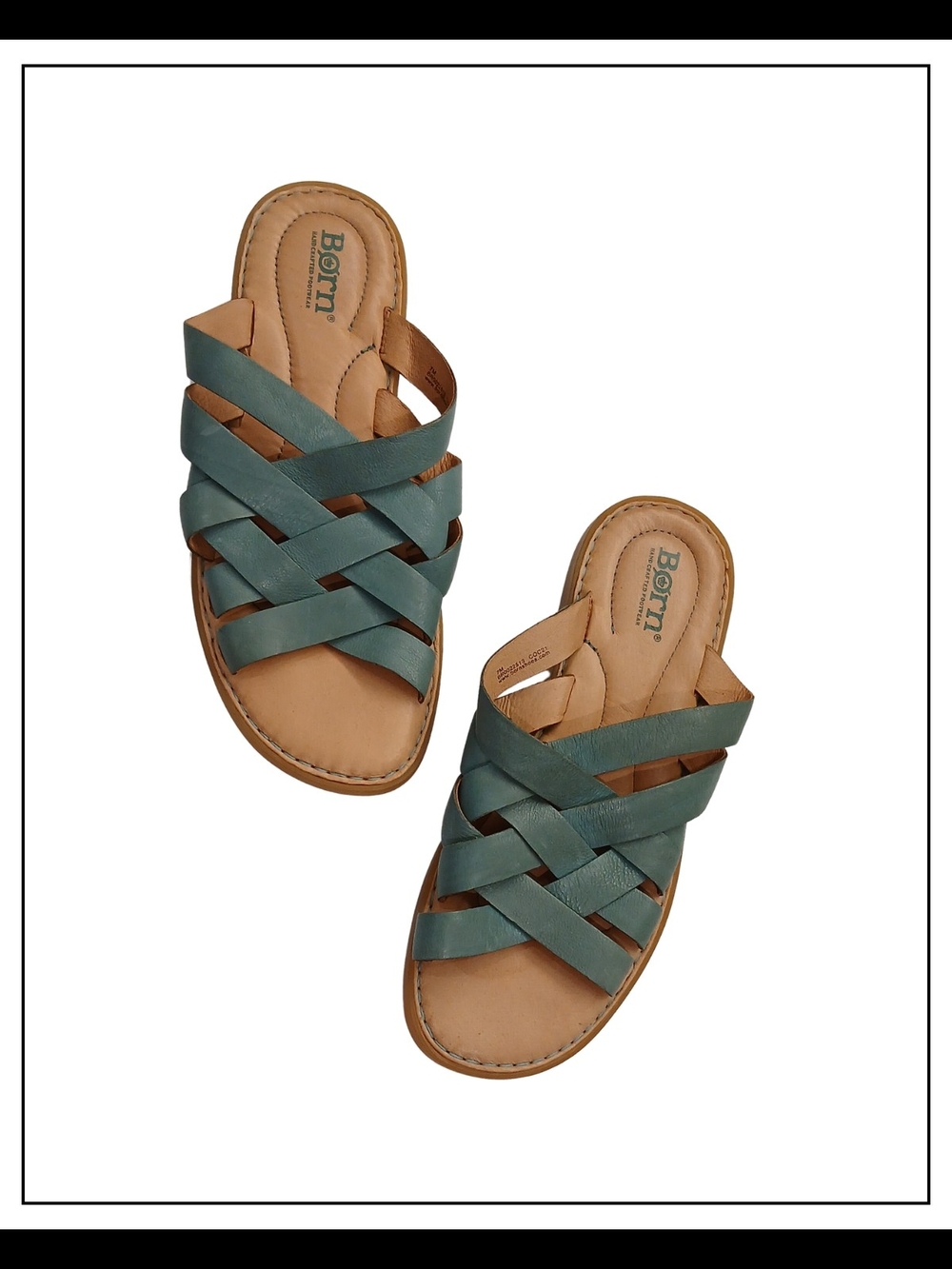 Born Women's Teal Green Crisscross Leather Slide Sandals - Picture 1 of 5